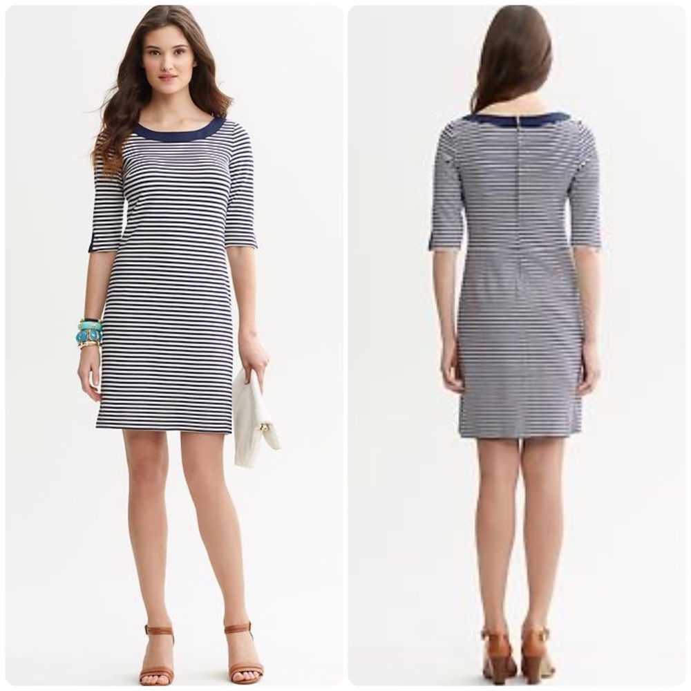 Banana Republic Navy & White Striped Ponte Sheath Dress Size 0